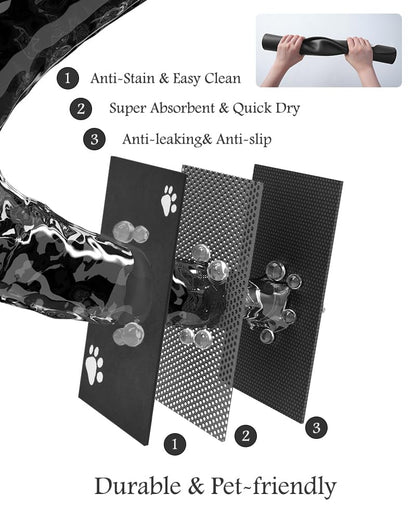 Pet Feeding Mat-Absorbent Dog Mat for Food and Water Bowl-No Stains Quick Dry Water Dispenser Mat-Dog Accessories Pet Supplies-Bowl for Messy Drinkers（Black,16"x24"