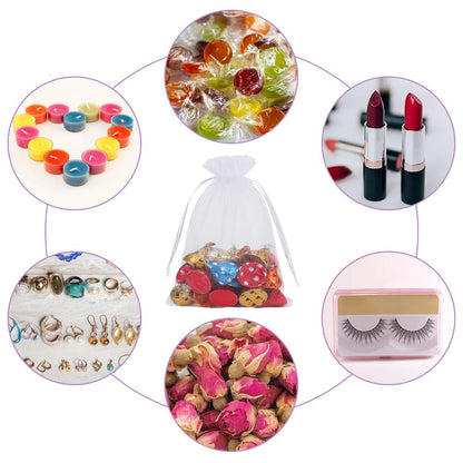 HRX Package 100pcs White Organza Bags, 4x6 inch Mesh Bags Drawstring Gift Bags Jewelry Pouches for Candy Wedding Favors Christmas
