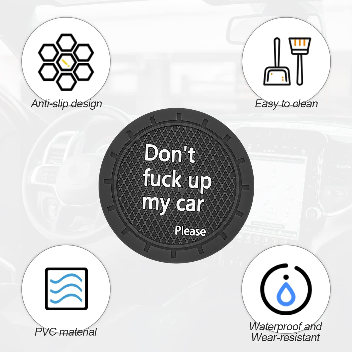 8sanlione Cup Holder Coasters, 2.75 Inch Non-Slip PVC Insert Coaster, Anti-Scratch Auto Cup Mats for Women Men, Vehicle Interior Accessories Universal for Car, SUV, Truck (D Black/2PCS), 2 Pack