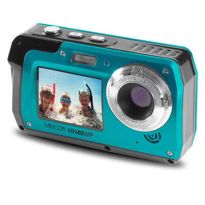 Minolta MN40WP 48MP Waterproof Digital Camera – Dual LCD Screens, 2.7K QHD Video, 16x Digital Zoom, Anti-Shake, Face Detection, 10ft Waterproof (Blue)