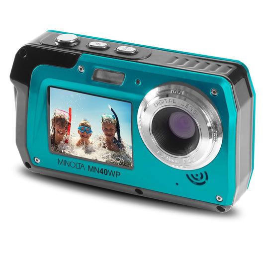 Minolta MN40WP 48MP Waterproof Digital Camera – Dual LCD Screens, 2.7K QHD Video, 16x Digital Zoom, Anti-Shake, Face Detection, 10ft Waterproof (Blue)