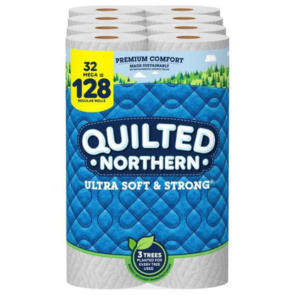 Quilted Northern Ultra Soft & Strong® Toilet Paper, 32 Mega Rolls = 128 Regular Rolls, 2-ply Bath Tissue (Pack of 1)