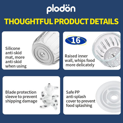 Plodon Baby Food Maker Mini Cute and Small Food Processor Puree Blender Grinder Chopper 300ml Cup Glass Bowl with 8 Blade Electric (Spaceman-Blue)