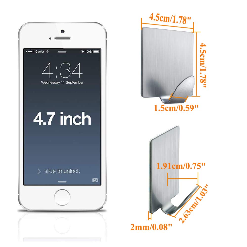 FOTYRIG Adhesive Hooks: Stick on Waterproof Stainless Steel Hooks for Hanging Coat, Hat,Towel Robe Hook Rack Wall Mount- Bathroom and Bedroom 8 Packs