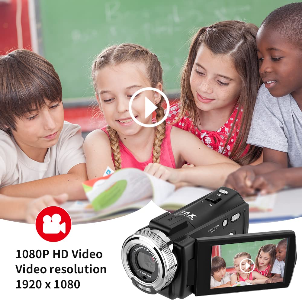 ORDRO Camcorders HDV-V12 HD 1080P Video Camera Recorder Infrared Night Vision Camera Camcorders with 16G Memory Card and 2 Batteries