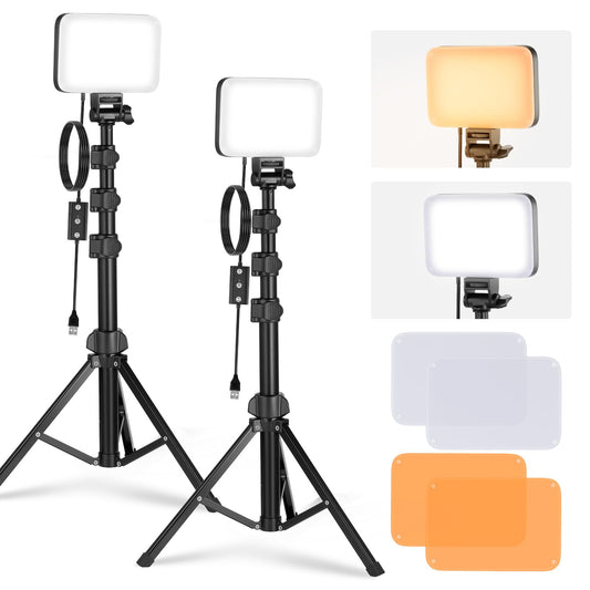 NEEWER BASICS LED Video Light, 2 Pack Studio Panel Key Lighting Kit with Tripod Stands & Filters, Bi Color Dimmable Portable 3200~5600K CRI95 750lux for Photography Recording Streaming Podcast, BP66