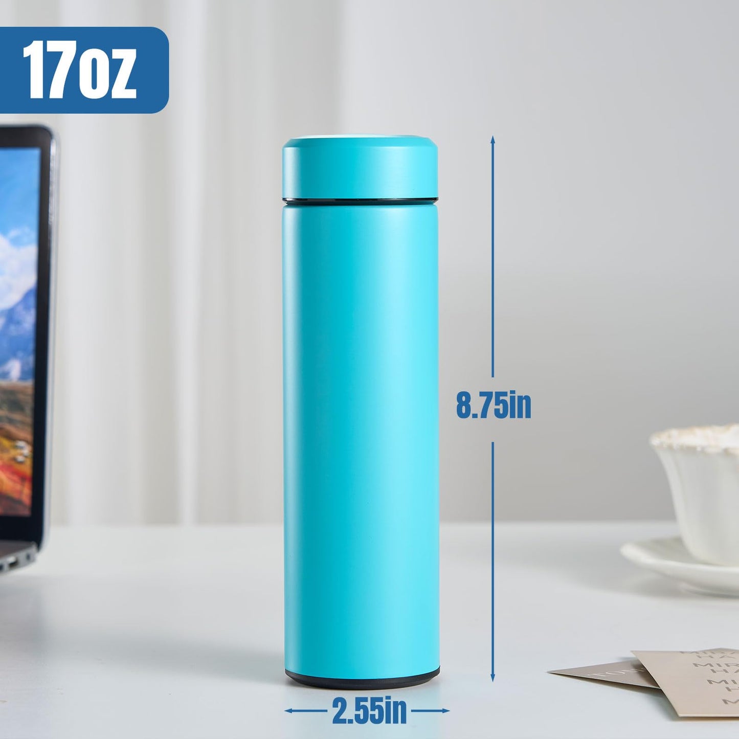 PARACITY Insulated Water Bottle, 17 oz Stainless Steel Water Bottles for Double Wall Vacuum Hot Drinks, Metal Water Bottle Keeps Hot for 12 Hrs, Cold for 24 Hrs, for Coffee, Tea (light blue)