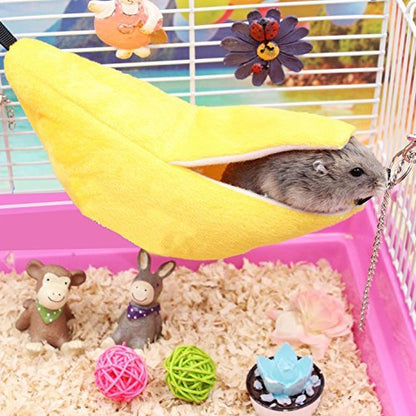 ISMARTEN Banana Bed House, Hammock for Small Animal, Warm Bed House, Cage Nest for Sugar Glider Hamster Small Bird Pet (Banana)
