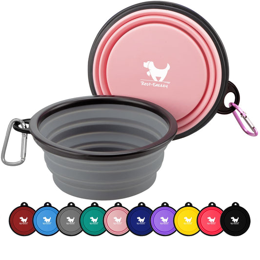 Rest-Eazzzy Large Collapsible Dog Bowls 1000 ml, 2-Pack Dog Portable Water Bowl for Dogs Cats Pet Foldable Feeding Watering Dish for Traveling Camping Walking with 2 Carabiners, BPA Free
