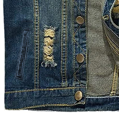 NASKY Men's Fit Retro Ripped Denim Vest Sleeveless Lapel Jean Vest Jacket Waistcoat Top(Small,Dark blue)