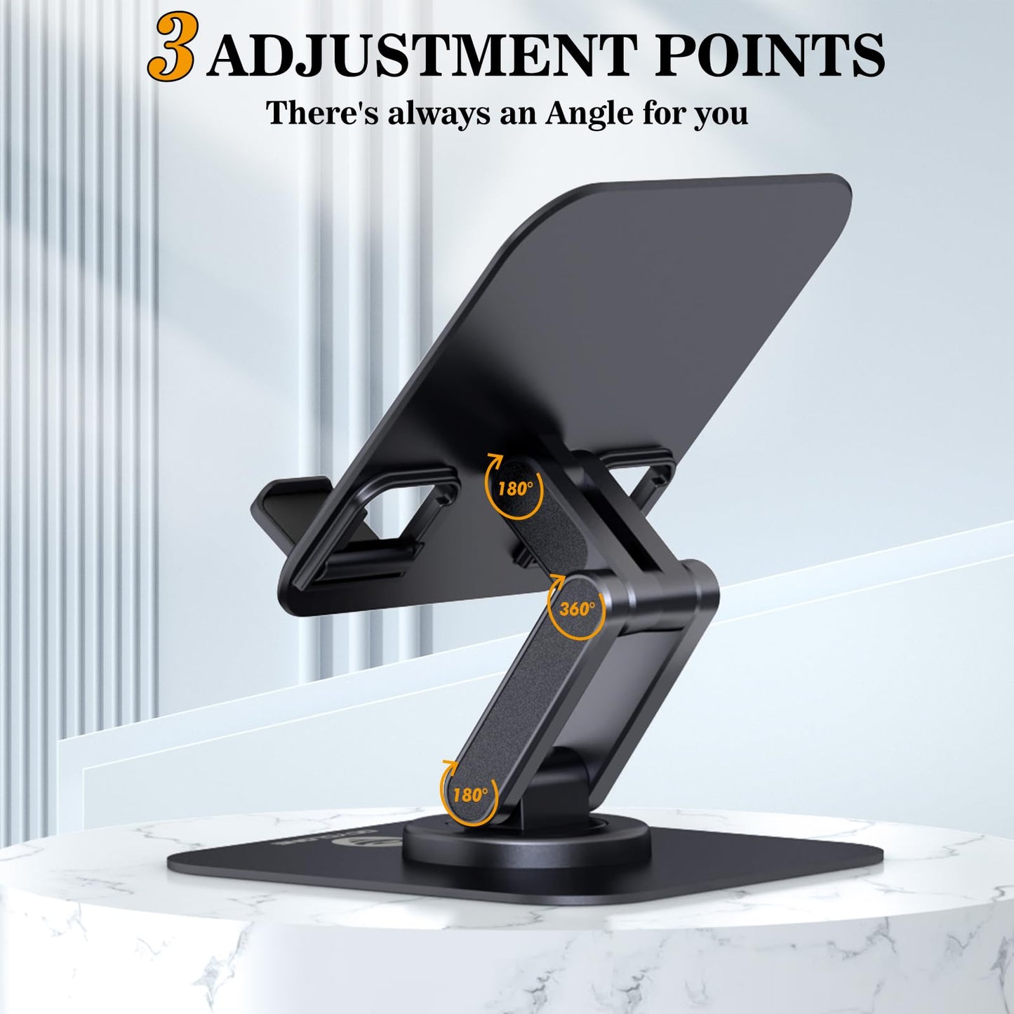 OCYCLONE for iPad Stand for Desk, 360 Rotating Adjustable Portable Monitor Tablet Holder Office Accessories Compatible with Kindle 4" - 15.6" Tablet iPad PS iPhone, Black