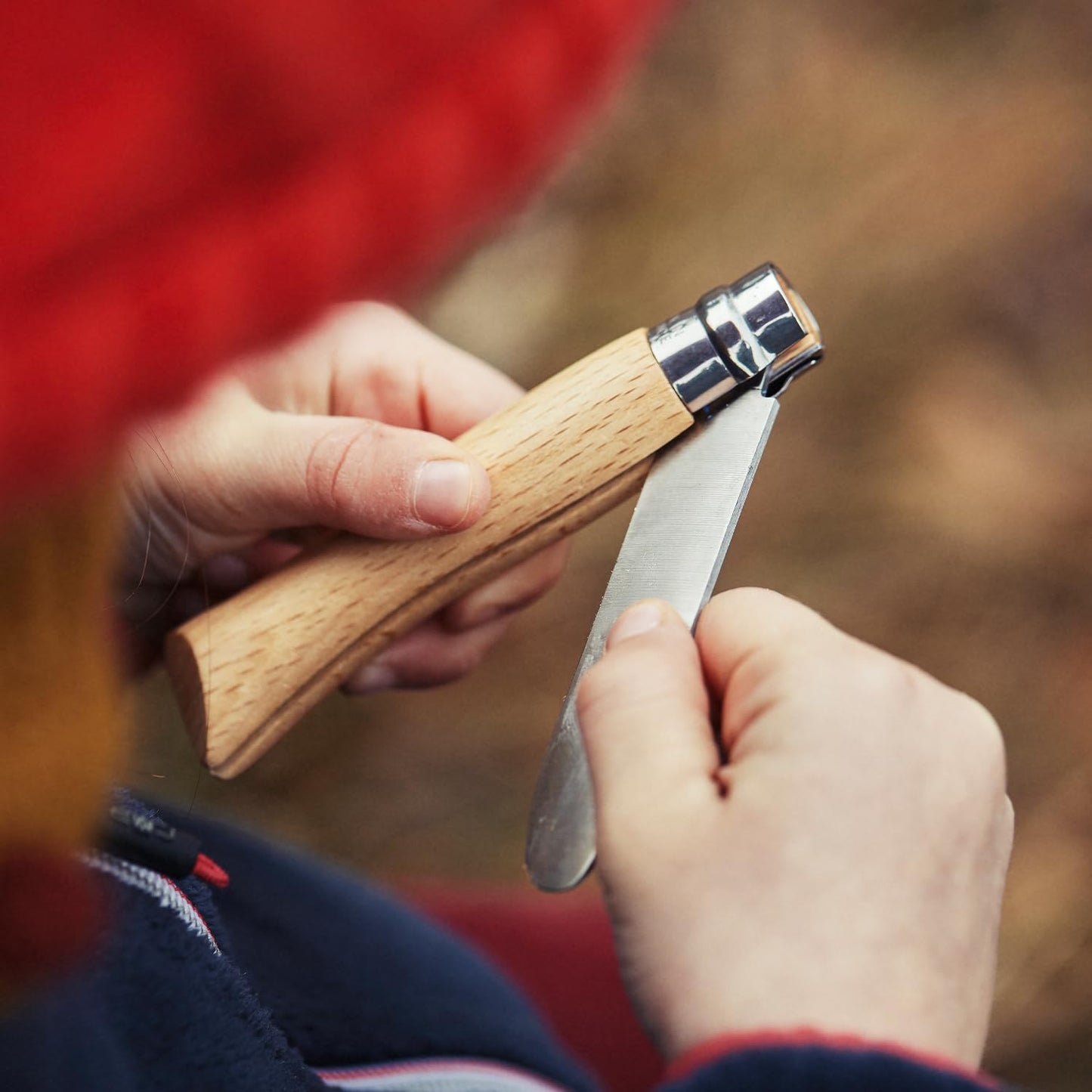 Opinel My First Opinel No.7, Stainless Steel Children’s Folding Knife with Safety Rounded Tip, Virobloc Locking Collar, Made in France (Natural)