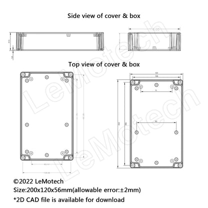 LeMotech Project Box ABS Plastic Junction Box IP65 Waterproof Hobby Box Electrical Boxes Universal Enclosure for Electronic Black 7.8 x 4.7 x 2.2 inch(200x120x56mm)（Pack of 1
