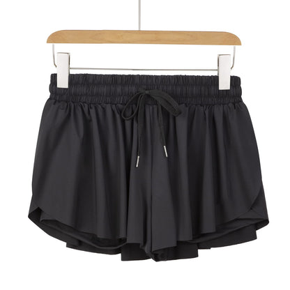 Flowy Athletic Shorts for Women Gym Yoga Workout Running Sweat Short Pants Spandex Butterfly Tennis Skort Skirt with Pockets Underneath Girls Cute Comfy Trendy Clothes Casual Summer Outfits Black Xs