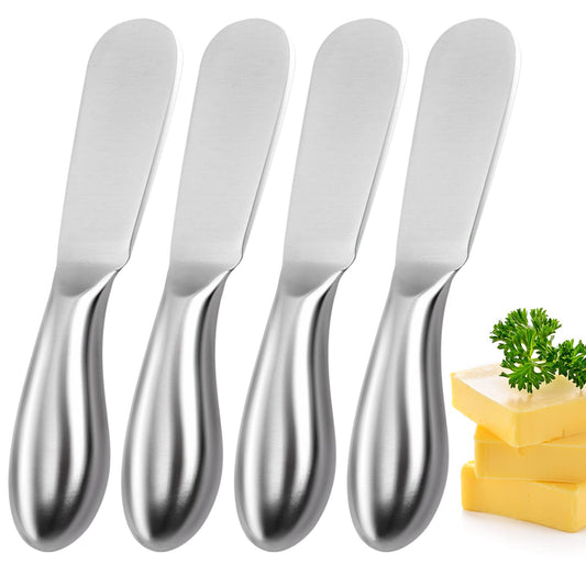 Mlurcu Butter Knives 4 Pieces Stainless Steel Cheese Butter Spreader Knife Set for Cold Butter, Cream Cheese, Jam, Pastry, Charcuterie, Multipurpose Kitchen Gadgets