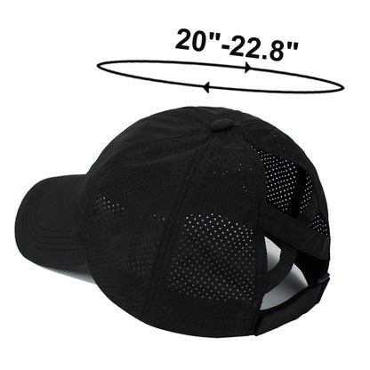 HGGE Womens Criss Cross Ponytail Baseball Cap Adjustable High Messy Bun Trucker Hats Quick Drying Mesh Dad Ponycap for Outdoor Sports Travel Black