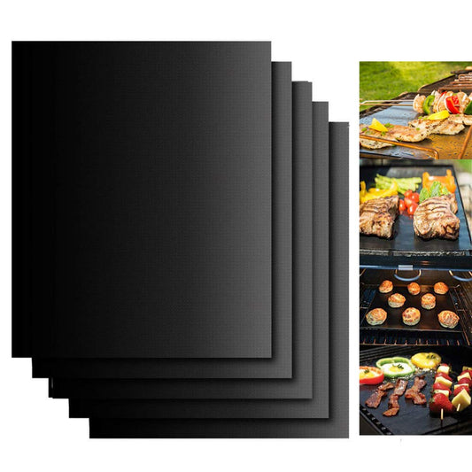 Grill Mats for Outdoor Grill, Dailyart Grill Mats Non Stick Set of 5 BBQ Grill Mat Baking Mats Teflon BBQ Grilling Accessories Reusable,Works on Gas, Charcoal, Electric Grill 15.75 x 13-Inch, Black