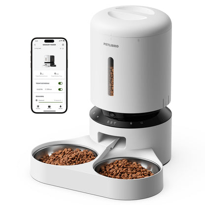PETLIBRO 5L Automatic Cat Feeder for 2 Cats, 5G&2.4G Wi-Fi Programmable Cat Food Dispenser with Dual Stainless Steel Bowls, Airtight Lock Fresh Technology, Low Food Sensor