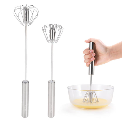 KSENDALO SUS304 Stainless Steel Whisk & Beater Set - Manual & Automatic Handheld Easy Semi-Auto Mixer for Cooking - 12 & 14inch Frother Spinner, Mixer & Stirrer for Eggs, Hand, and Milk