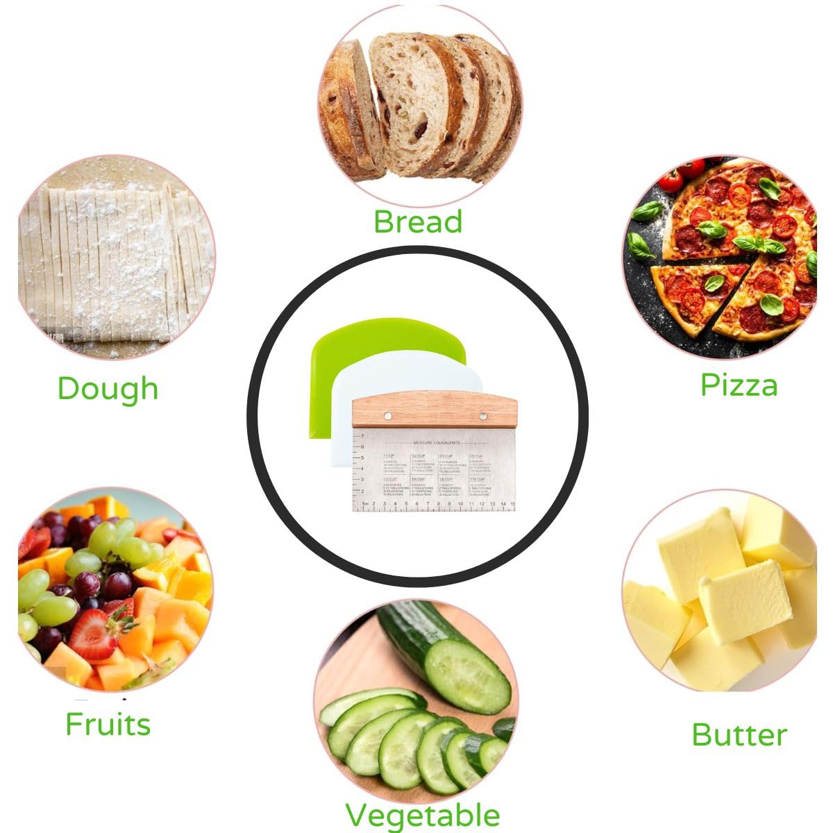 Premium Stainless Steel Dough Cutter and Scraper - Versatile Kitchen Utensil for Bread, Pizza, and Flat Top Griddles - Commercial Grade Bench Scraper and Chopper