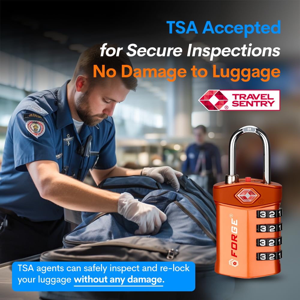 Forge 4-Digit Combination Lock, TSA Approved Locks for Luggage, Travel, Gym, School, Suitcase, Backpack, Pelican case, Easy Read dials, zinc Alloy Body.