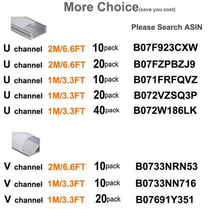 hunhun 10-Pack 6.6ft/ 2Meter U Shape LED Aluminum Channel System with Milky Cover, End Caps and Mounting Clips, Aluminum Profile for LED Strip Light Installations, Very Easy Installation