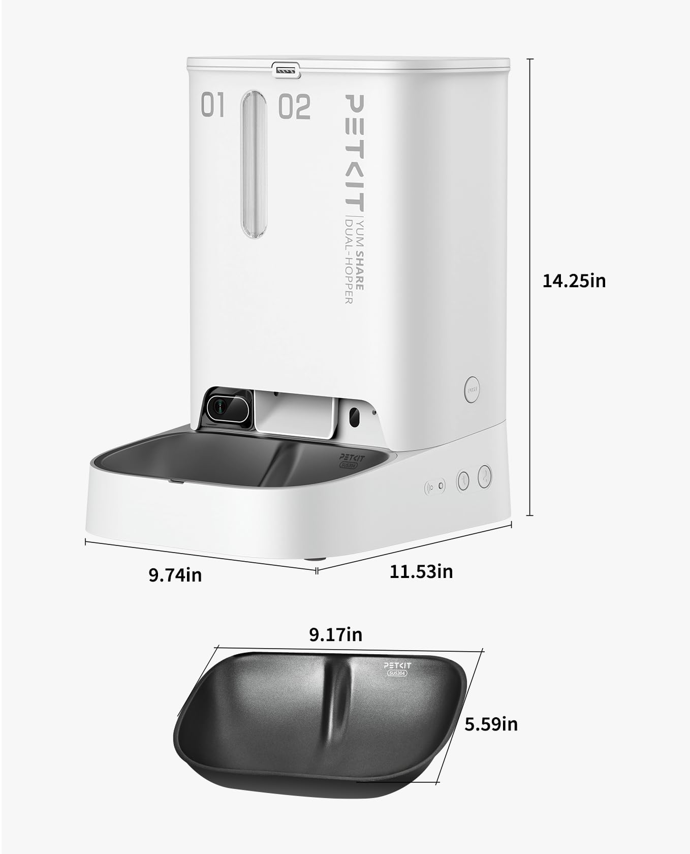 PETKIT Automatic Cat Dog Feeder with Camera, AI-Powered Motion Capturing, 1080P HD Video with Night Vision, 2.4G WiFi Pet Feeder with 2-Way Audio, Dual Hopper Pet Food Dispenser with Desiccant