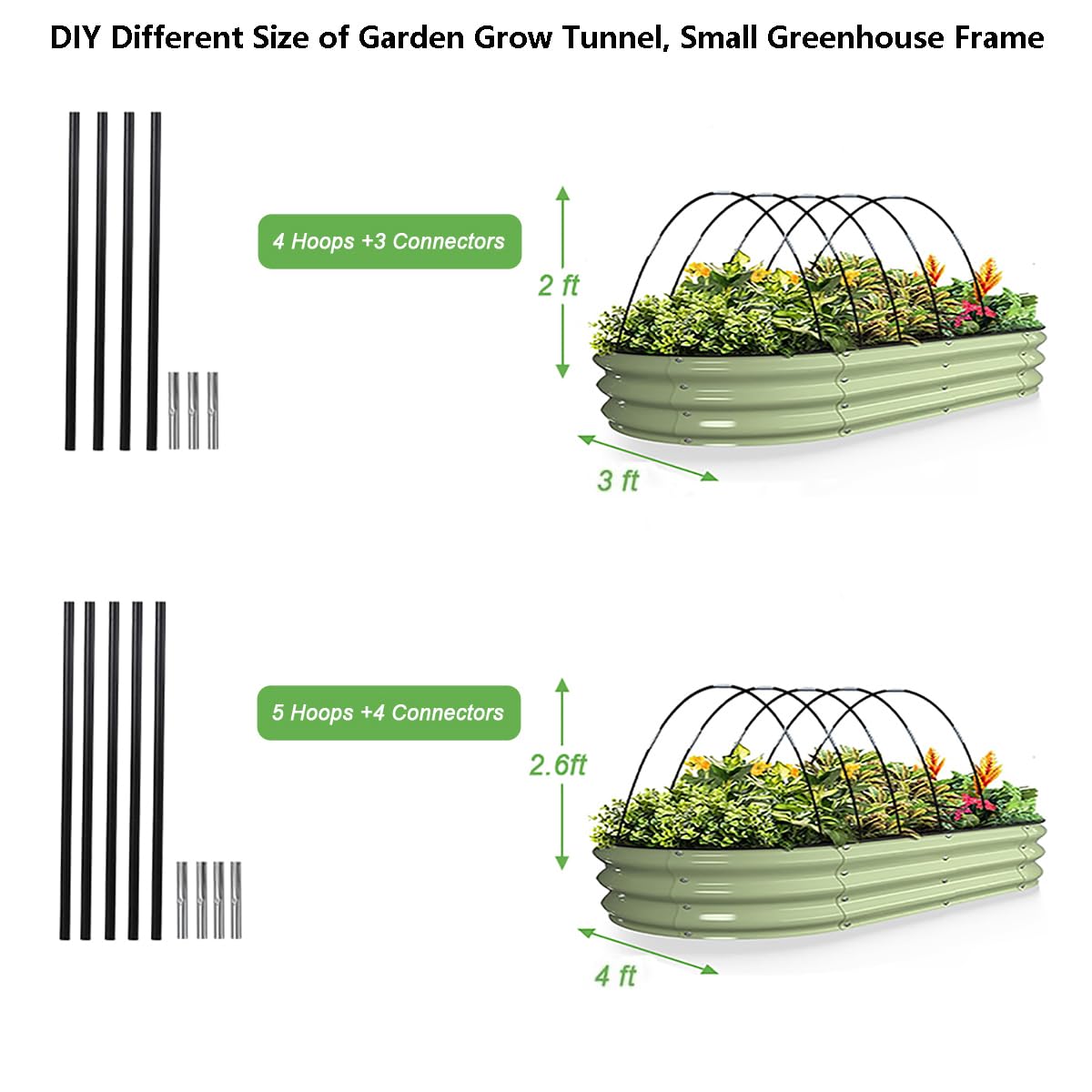 Garden Hoops Grow Tunnel, 6 Sets of 7FT Greenhouse Hoops for Raised Beds, Rust-Proof Fiberglass Frame for Garden Netting, Small Greenhouse Kit, Shade Cloth, Plant Row Covers, 30pcs