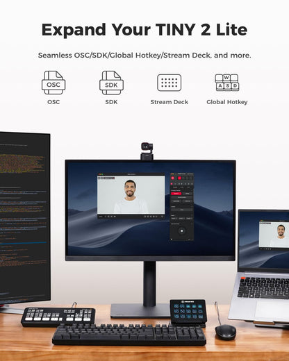 OBSBOT Tiny 2 Lite 4K Webcam for PC, AI Tracking PTZ Streaming Camera with 1/2" Sensor, Gesture Control, 60 FPS, HDR, Microphones, Web Camera for Desktop Computer, Laptop, Meeting, Video Calls, etc.