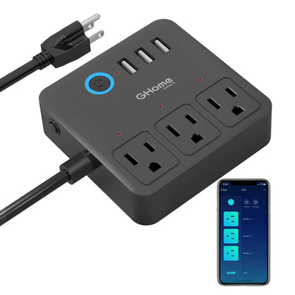 GHome Smart Power Strip with 3 USB Ports & 3 Smart Outlets Plugs That Work with Alexa & Google Home, WiFi Surge Protector, Flat Plug for Home Office Travel, 10A