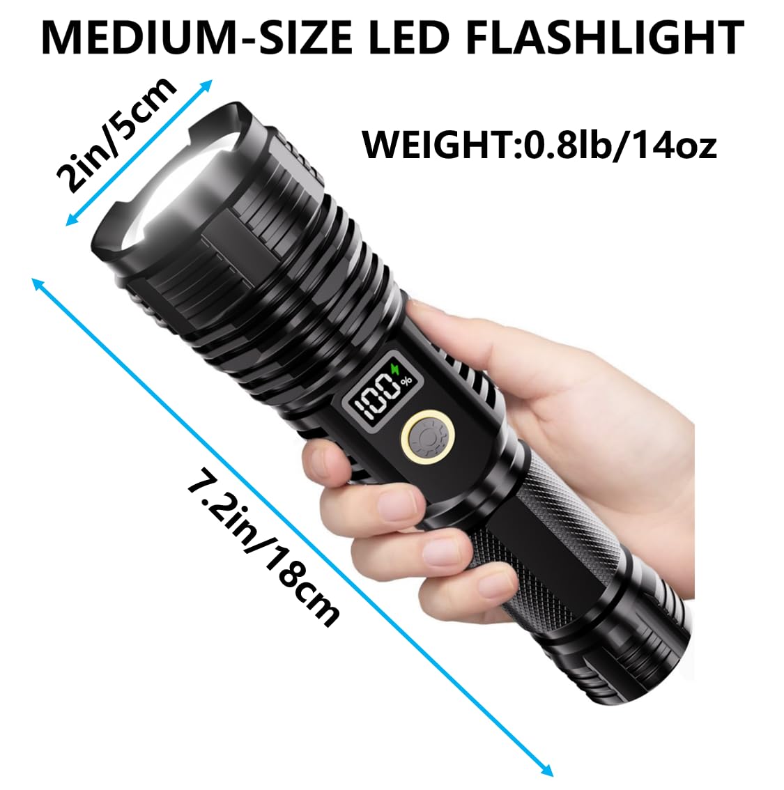 Flashlights High Lumens Rechargeable, LED Super Bright Flash Light Long Beam, Zoomable Linternas with LCD Digital Display, 5 Mode, Waterproof, Powerful Tactical Flashlight for Emergencies Camping Gift