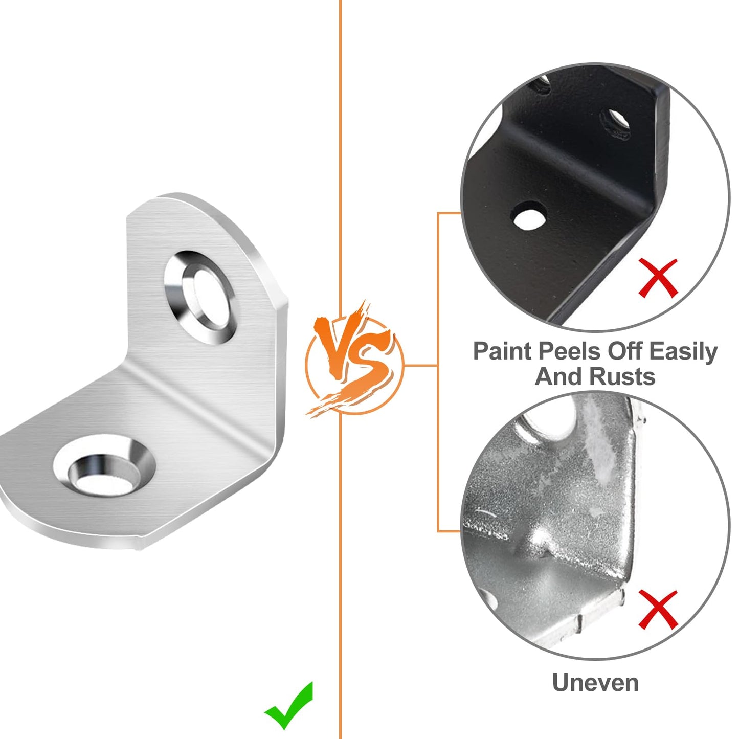 40 Pcs L Bracket Stainless Steel Corner Brace Sets, 90 Degree Right Angle Brackets with 80 Pcs Screws, L Bracket Firmware for Wooden Shelves, Chairs, Tables, Dressers, Furniture (Silver)