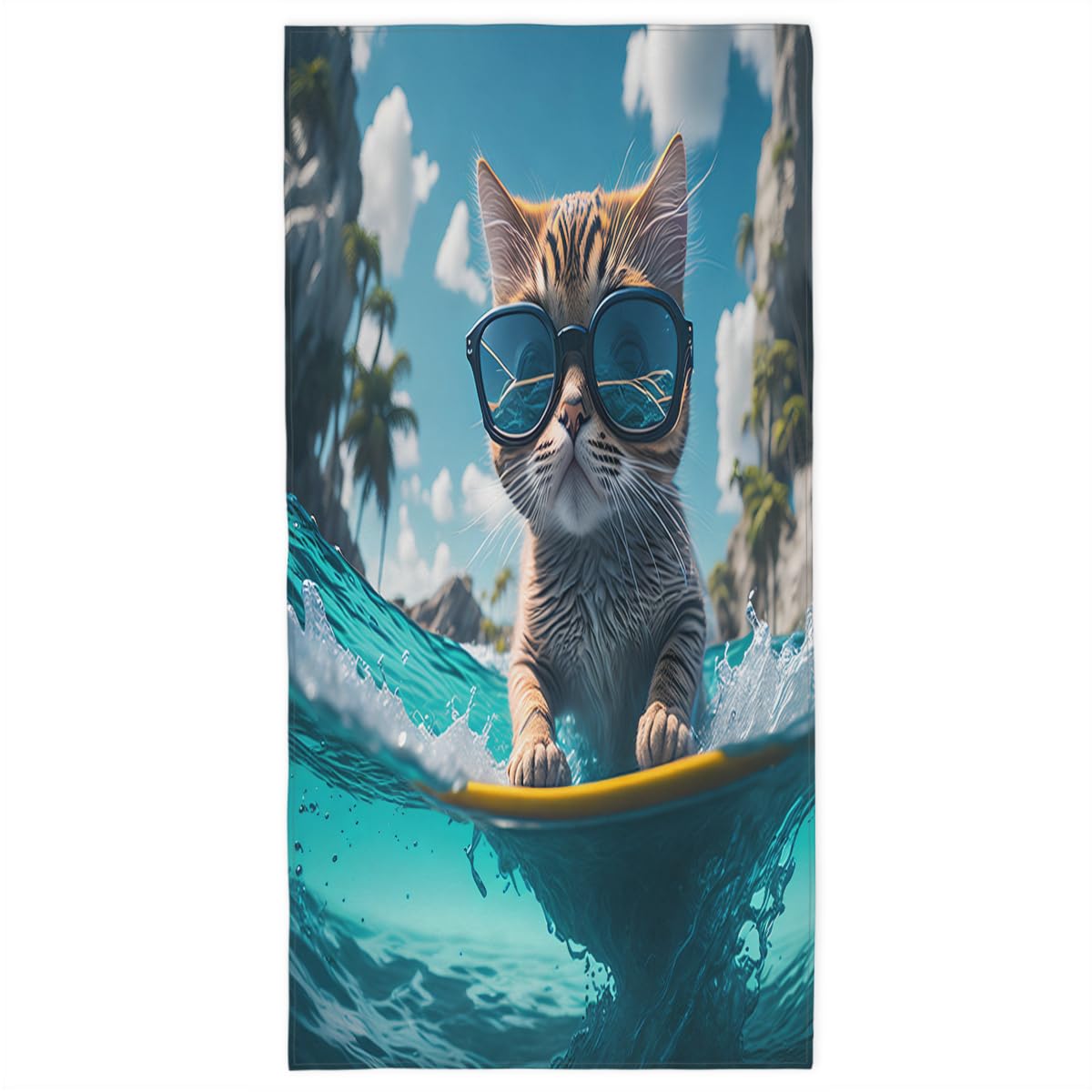 ModaQua Cat Sunglasses Swim Beach Towel, Large Microfiber Quick Dry Lightweight Pool Bath Towels Sand Free Beach Blanket for Summer Cruise Yoga Camping Travel Vacation Essentials 31 x 61 in