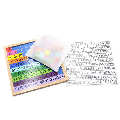 MERRYHEART Wooden Math Learning Board Toy, Montessori 1-100 Consecutive Numbers Wooden Hundred Digital Board, Educational Game for Kids with Storage Bag