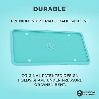 Rightcar Solutions Silicone License Plate Frame | The Original Premium Grade Silicone Car Plate Frame | Rust Proof, Rattle Proof, Weather Proof License Plate Holder (Aqua Blue)