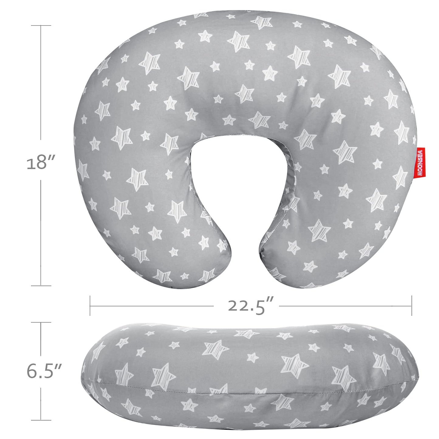 Nursing Pillow Cover for Baby Snug Fits Boppy Nursing Pillows, Super Soft, for Breastfeeding Moms, Grey Star