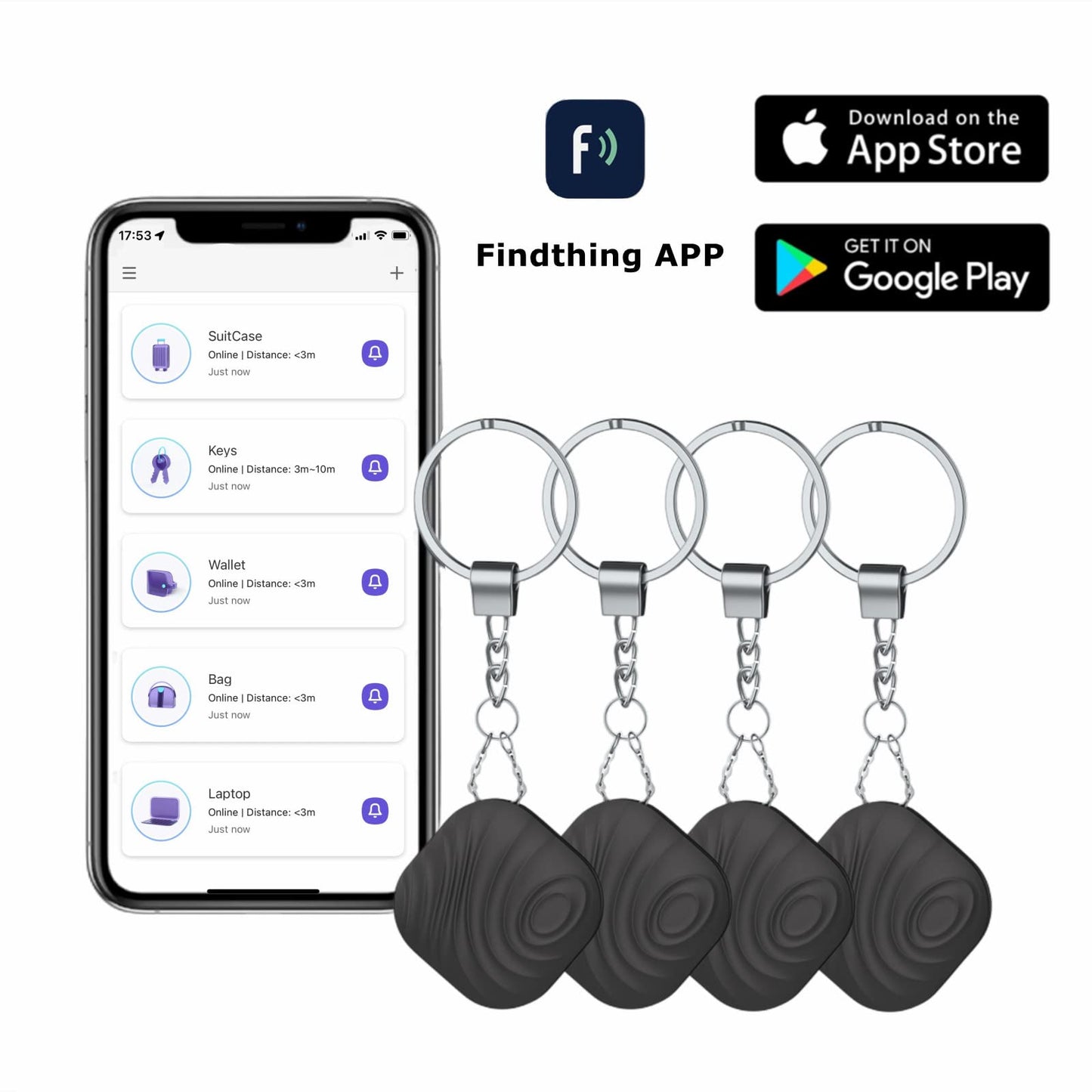 Nutale Findthing Key Finder Smart Tag 4-Pack - Bluetooth Tracker Item Locator with Key Chain - Both iOS and Android Compatible for Keys Pet Wallets Backpacks and Tablets (4-Coffee)