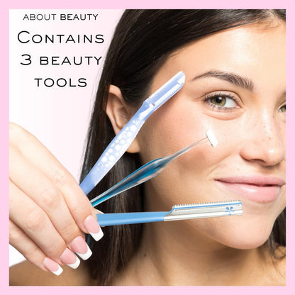 About Face Ultimate Complete Facial Perfecting Kit - 3 Beauty Groomers for Hair Removal, Ideal for Shaving, Exfoliating, Dermaplaning and Brow Shaping, Japanese Steel Gently Removes Facial Hair