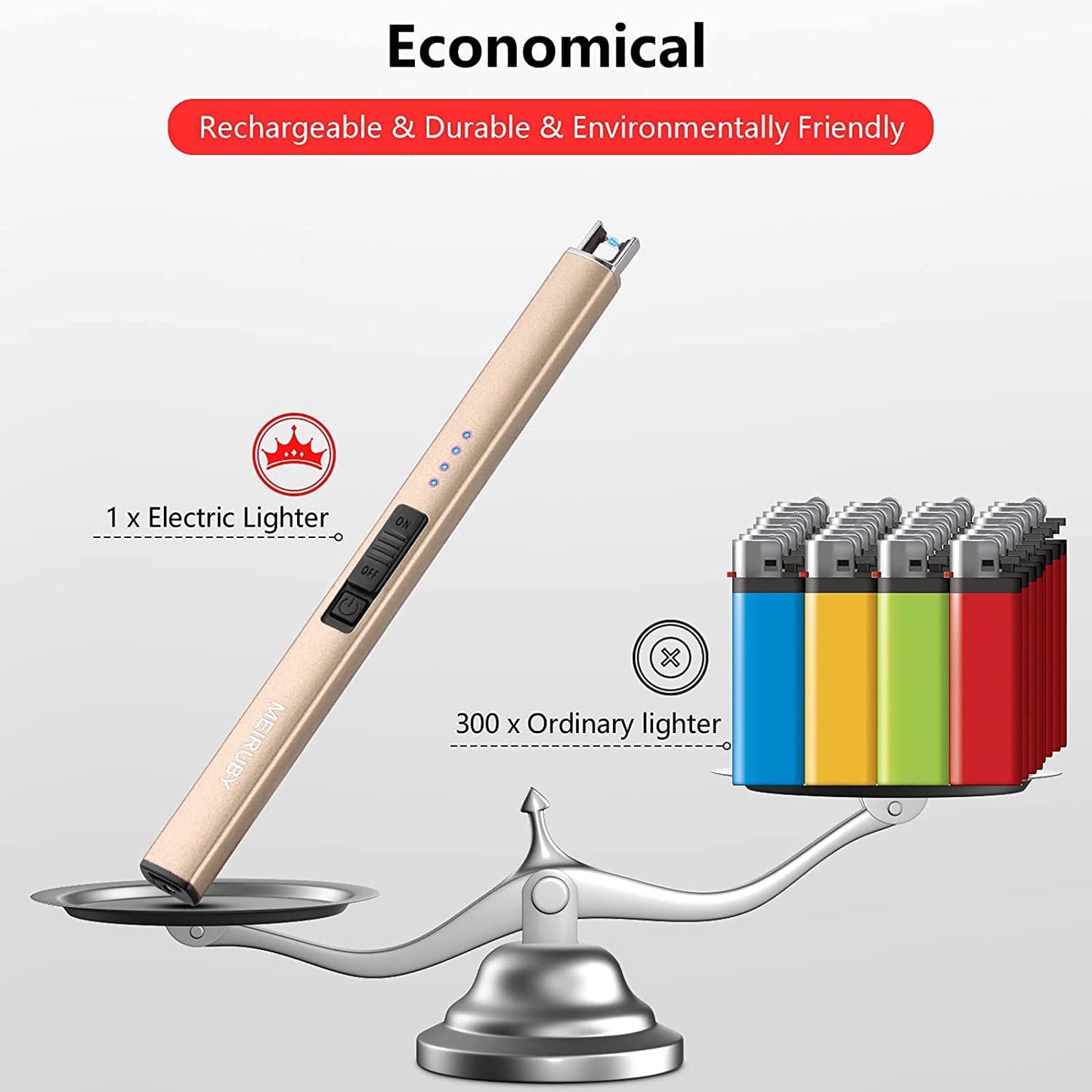 MEIRUBY Lighter Electric Candle Lighter Long Electronic Rechargeable USB Arc Windproof Flameless Lighters for Candle Camping BBQ Birthday Women's Day Gifts for Women Mom Wife Men, Gold