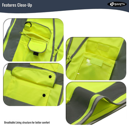 JKSafety 9 Pockets Class 2 High Visibility Zipper Front Safety Vest With Reflective Strips,Meets ANSI/ISEA Standard (Small, 150-Yellow)