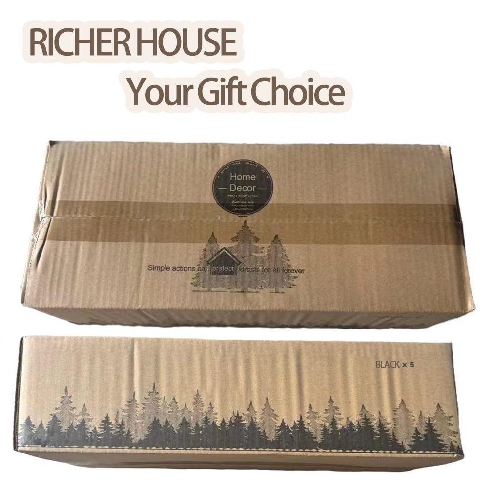 RICHER HOUSE 5 Set Floating Wall Mounted Shelves, Black Shelves for Wall Decor, Modern Picture Ledge Shelf with Lip for Storage, Nursery, Bedroom, Living Room, Bathroom - Black