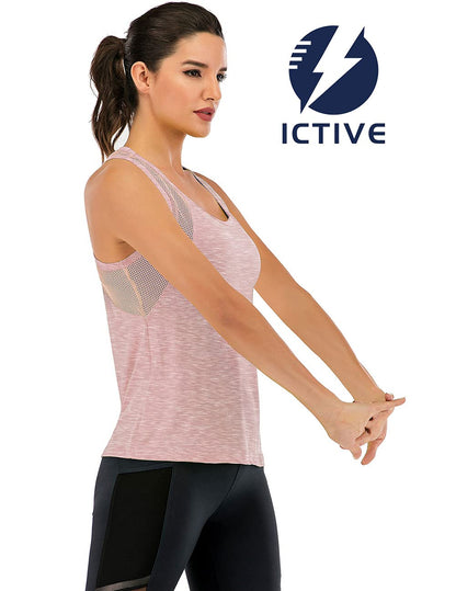 ICTIVE Workout Tank Tops for Women Loose Fit Yoga Mesh Racerback Open Back Muscle Running Activewear Gym Shirts Apricot M