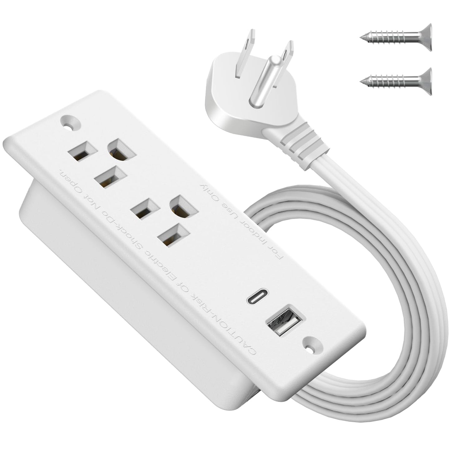 Recessed Power Strip USB C 20W,Flat Plug Ultra Thin Extension Cord,Furniture Desktop Charging Station for Side Table,End Table,Flush-Mount Desk Outlet Power Grommet,10ft Cord (White)