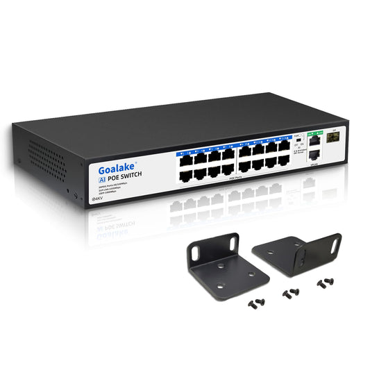 19-Port Ethernet PoE Switch, 16 PoE+ Ports @240W, 2 Uplink Gigabit Ports + 1 Combo SFP Slots, Metal Plug and Play, AI Extend &Vlan, Fanless, Overload Protection
