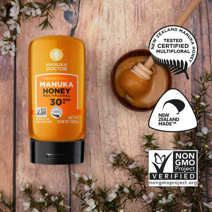 MANUKA DOCTOR - MGO 30+ SQUEEZY Manuka Honey Multifloral, 100% Pure New Zealand Honey. Certified. Guaranteed. RAW. Non-GMO (10.58 oz)