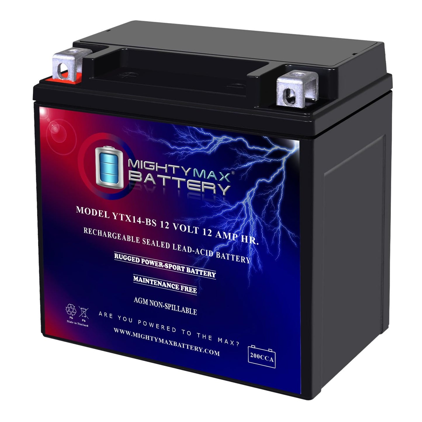 Mighty Max Battery YTX14-BS - 12 Volt 12 AH, 200 CCA, Rechargeable Maintenance Free SLA AGM Motorcycle Battery