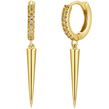 Mevecco Gold Dainty Dangle Hoop Earrings for Women 14K Gold Plated Delicate cute Geometric Triangle Cone Dangle Earrings (tiny awl)