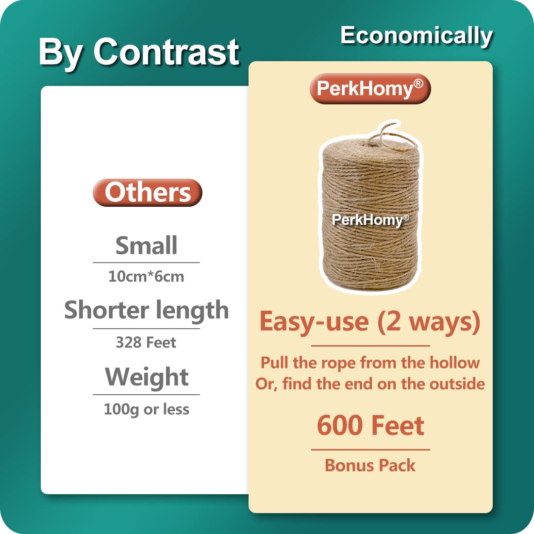 PerkHomy Natural Jute Twine 600 Feet Long Twine String for Crafts Gift Wrapping Packing Gardening Crochet Knitting Macrame Decor (Brown 2mm * 600feet)