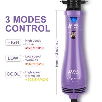 Hot Air Brush, Aima Beauty Salon One-Step Hair Dryer and Volumizer, 4-in-1 Hair Dryer Brush, Hair Styling Tools, Purple-Round