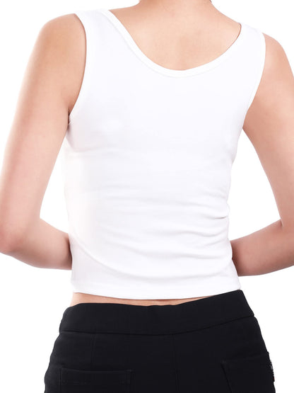 4 Pieces Women Basic Crop Tank Top Short Sleeveless Sports Crop Top (Pink, Black, Blue, White, Small)